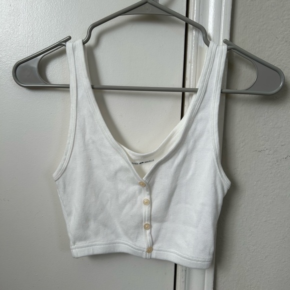 White Ribbed Button-Front Tank Top - Picture 2 of 4
